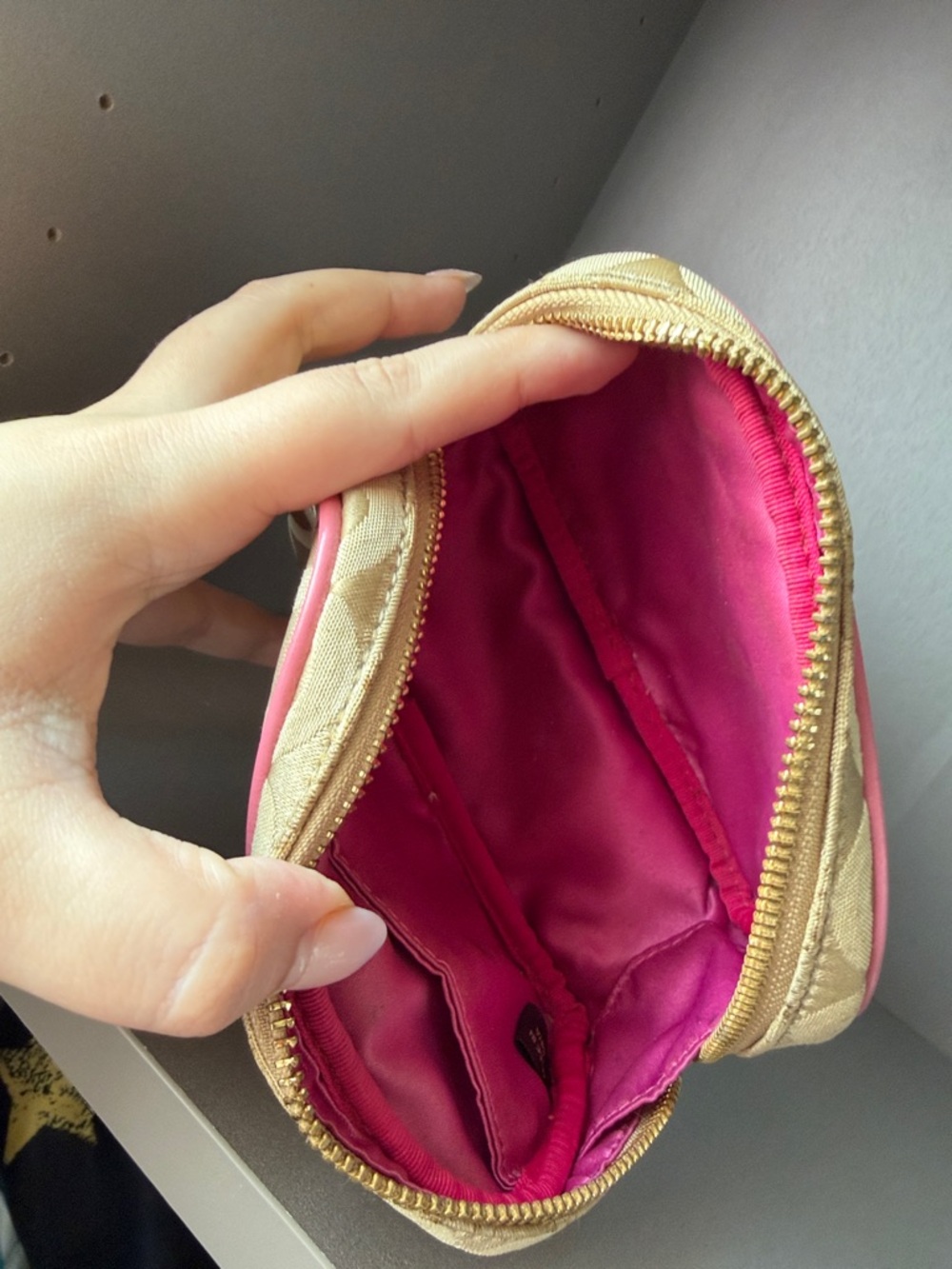 Coach Beige Signature Canvas Cosmetic Pouch with Pinky Poppy Chan - Picture 5 of 5